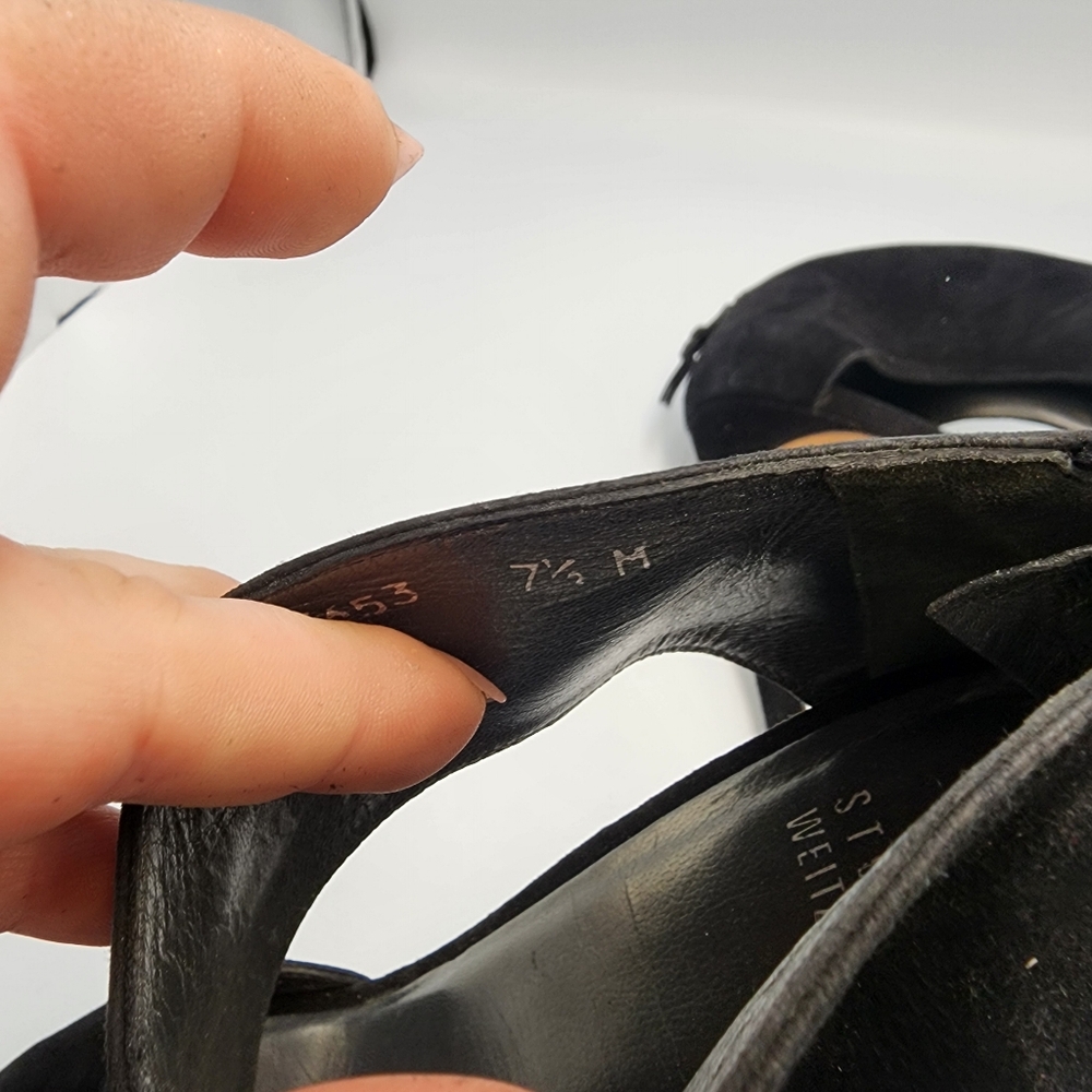 STUART WEITZMAN Elegant Black Suede High Heel Platform Sandals, Size 7½ - Picture 8 of 10